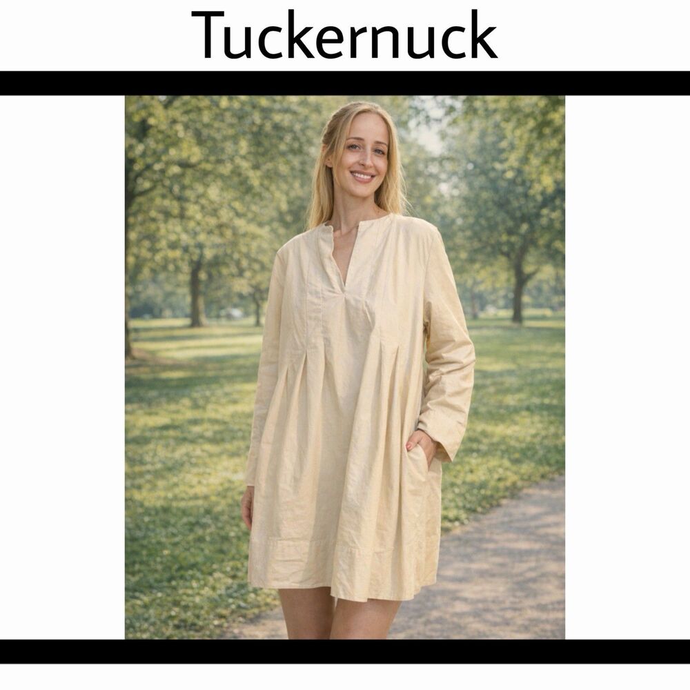 Tuckernuck Luella Pleated Dress XXL Khaki Color Spring Mini Cotton